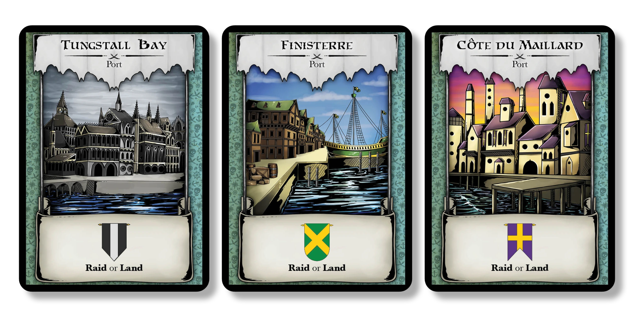 Three cards, showing three different ports